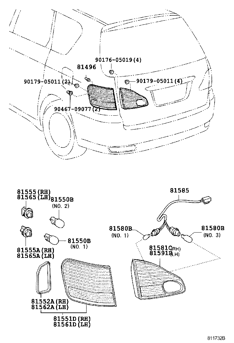 81591-44080 LENS AND BODY, REAR LAMP, LH product image