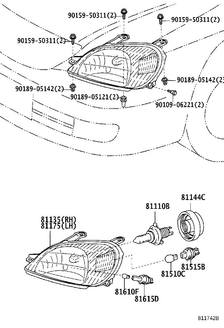 81070-44170 UNIT ASSY, HEADLAMP, LH product image