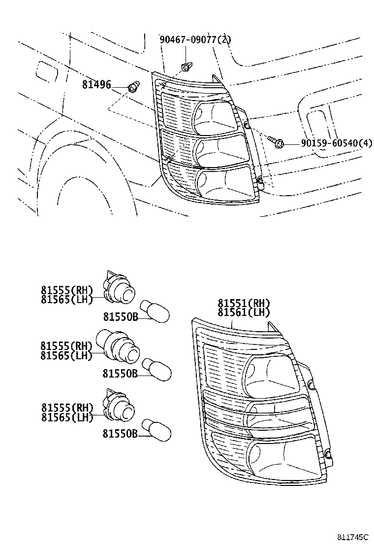 81561-44050 LENS, REAR COMBINATION LAMP, LH product image