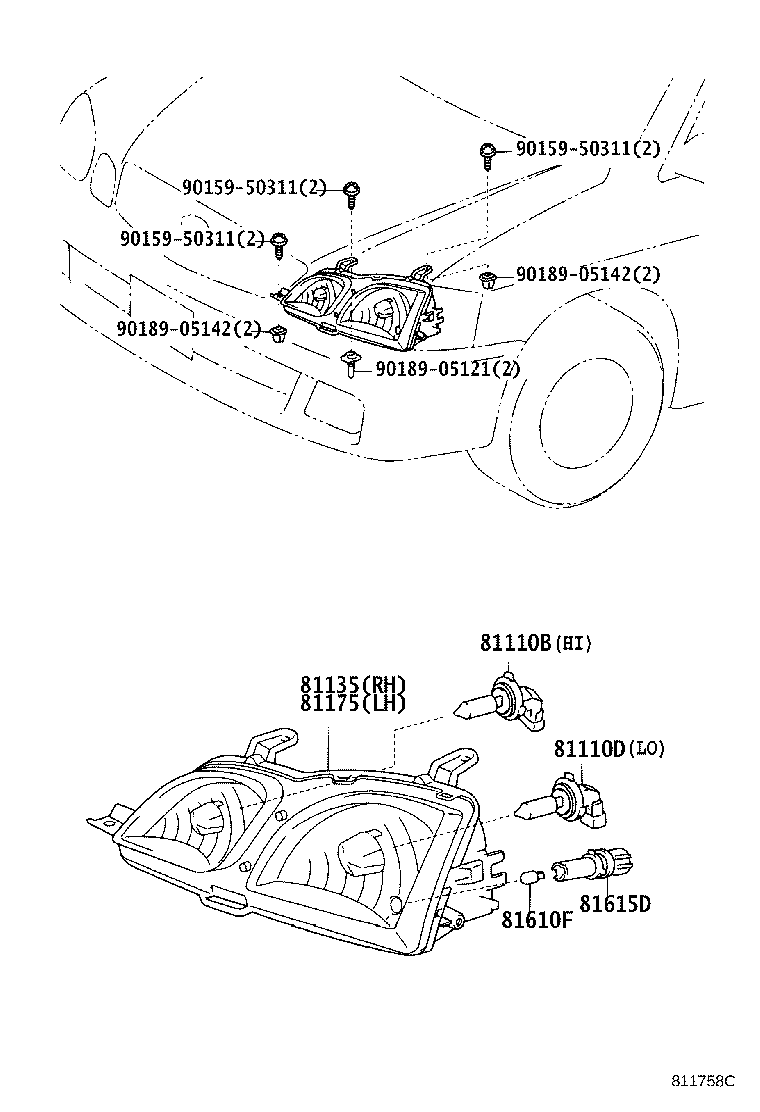 81130-44080 UNIT ASSY, HEADLAMP, RH product image