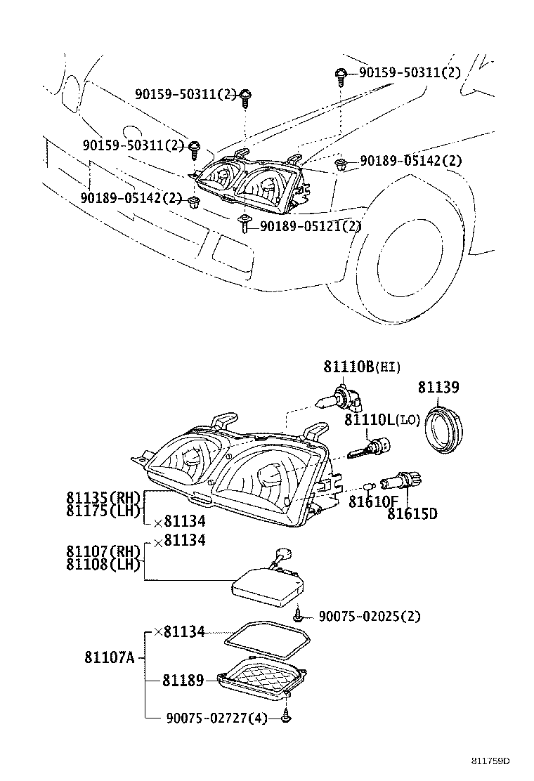 81130-44080 UNIT ASSY, HEADLAMP, RH product image