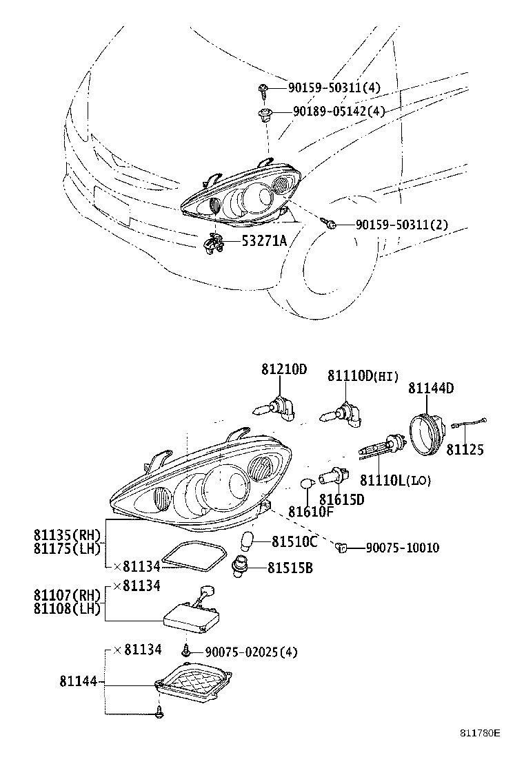 81070-28530 UNIT ASSY, HEADLAMP, LH product image