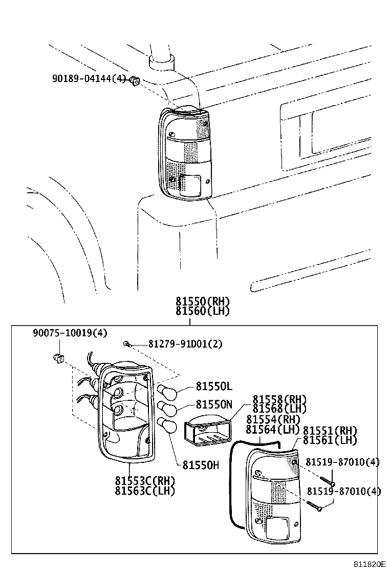 81550-52220 LAMP ASSY, REAR COMBINATION, RH product image