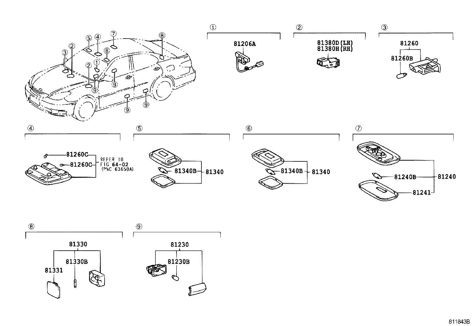 Toyota 81240-33030-B1 LAMP ASSY, ROOM, NO.1