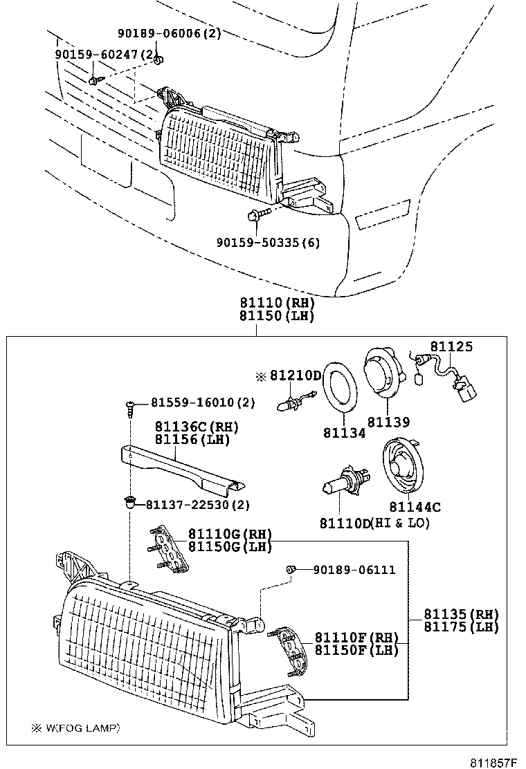 81130-36610 UNIT ASSY, HEADLAMP, RH product image