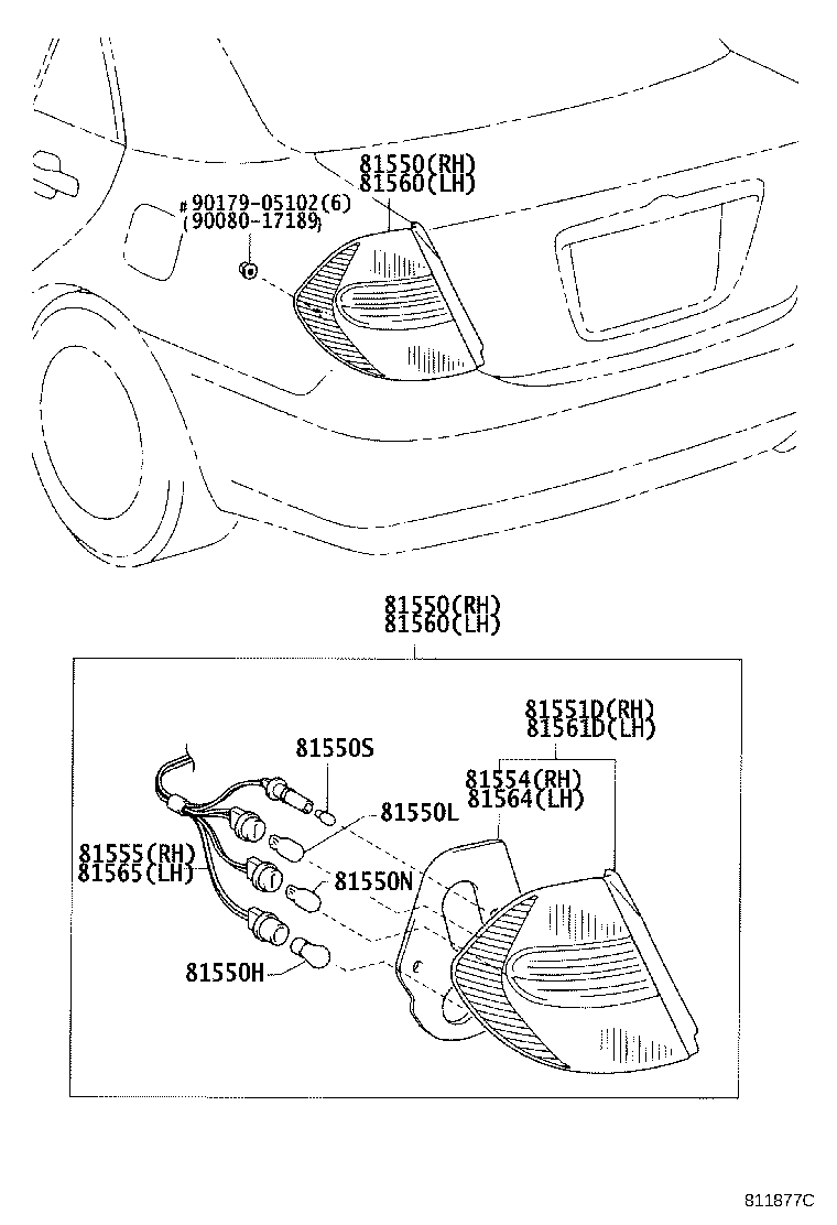 Toyota 81555-33370 SOCKET & WIRE SUB-ASSY, REAR COMBINATION LAMP, RH