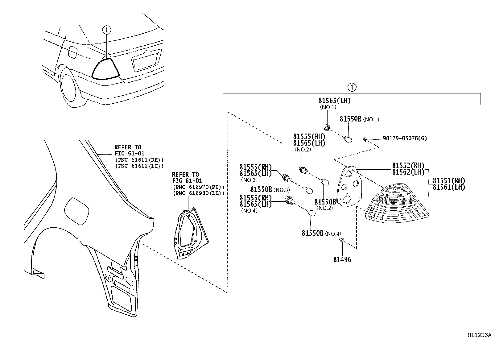 90075-60043 SOCKET & WIRE SUB-ASSY, REAR COMBINATION LAMP, RH product image