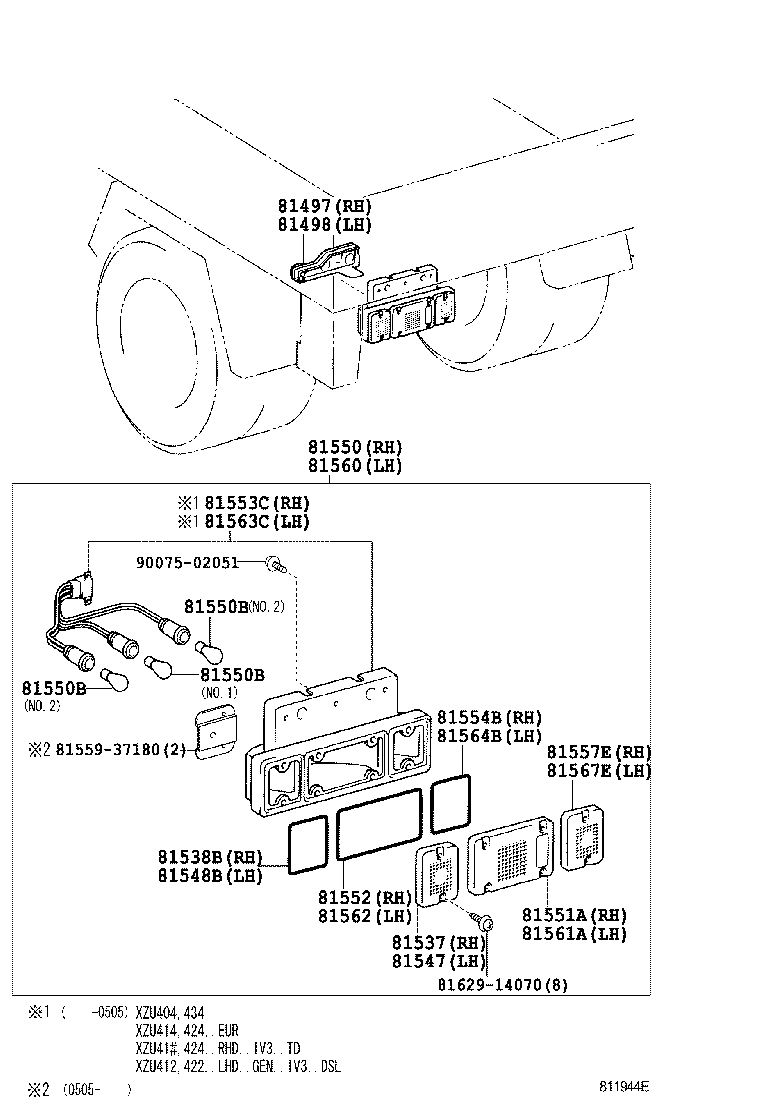 81550-37140 LAMP ASSY, REAR COMBINATION, RH product image