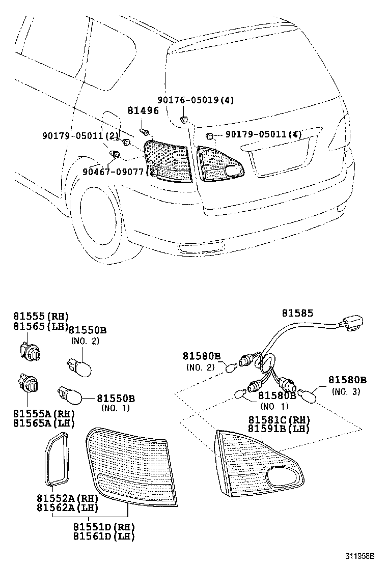 81591-44080 LENS AND BODY, REAR LAMP, LH product image