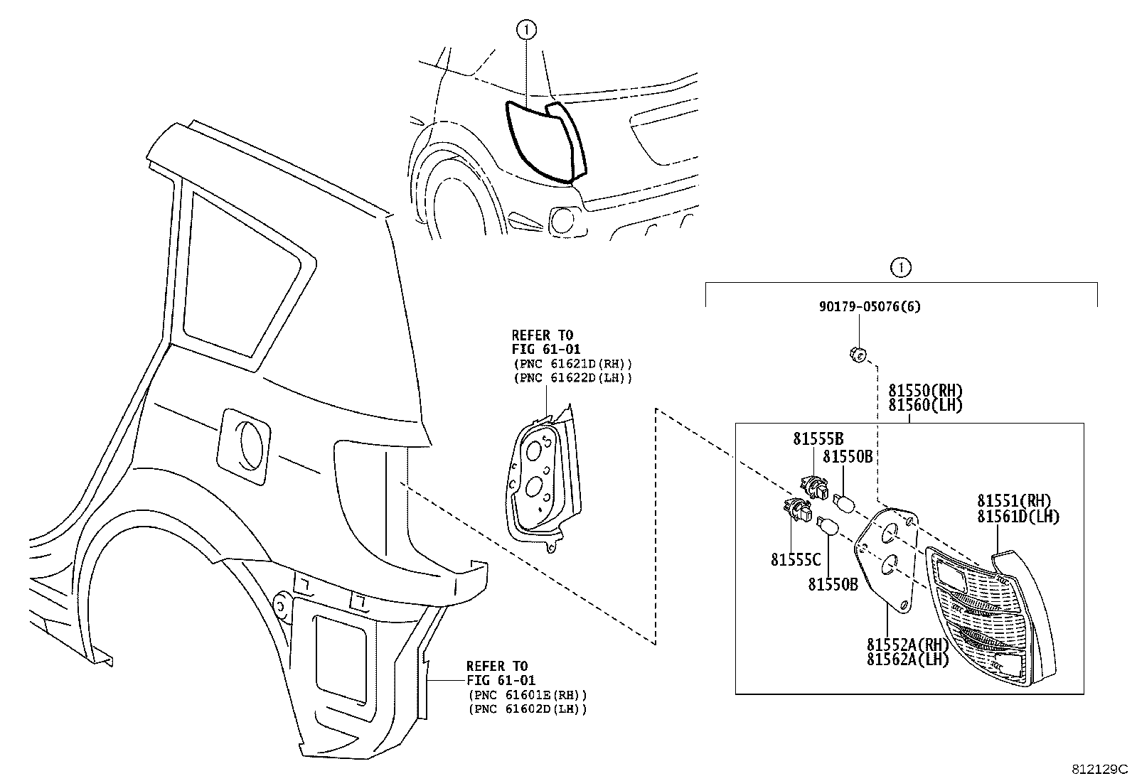 81561-01100 LENS & BODY, REAR COMBINATION LAMP, LH product image