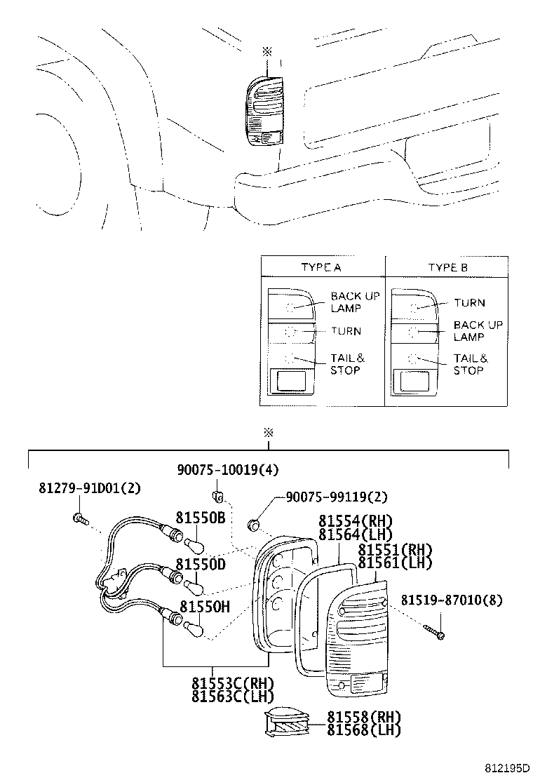 81550-04040 LAMP ASSY, REAR COMBINATION, RH product image