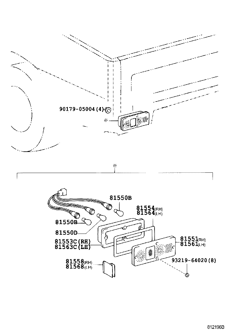 81550-04040 LAMP ASSY, REAR COMBINATION, RH product image