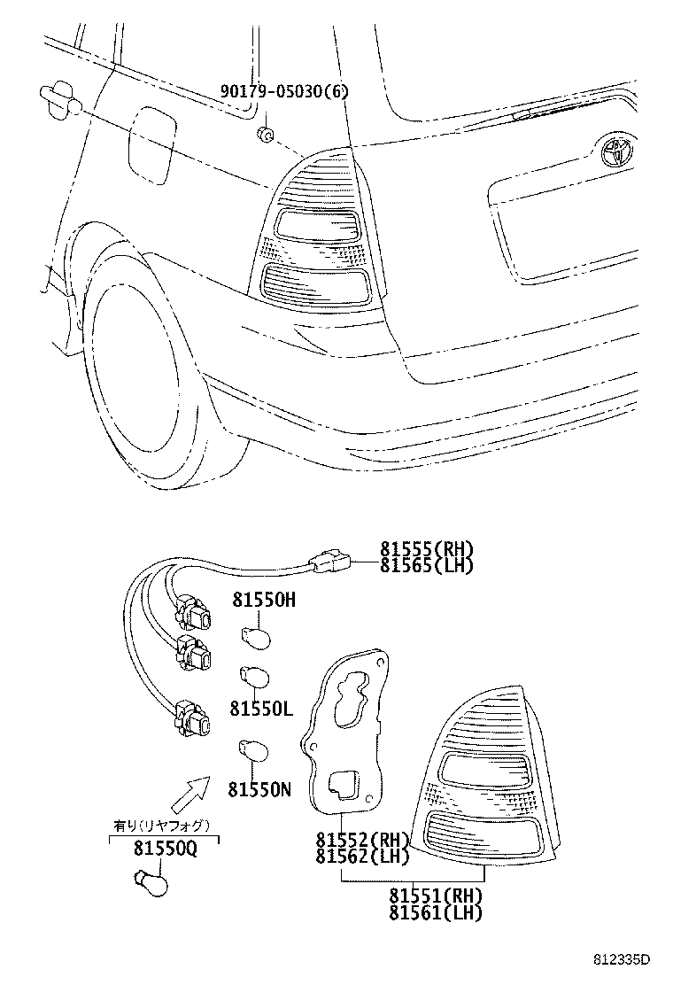 81555-13591 SOCKET & WIRE SUB-ASSY, REAR COMBINATION LAMP, RH product image