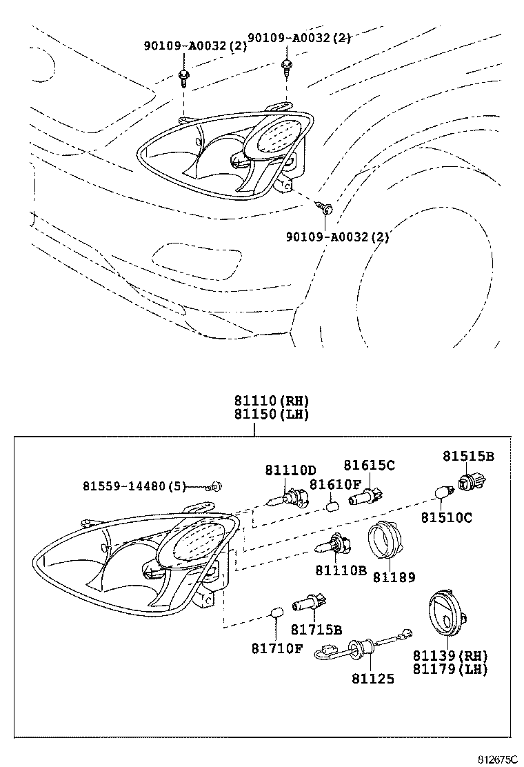 Toyota 81150-0E010 HEADLAMP ASSY, LH