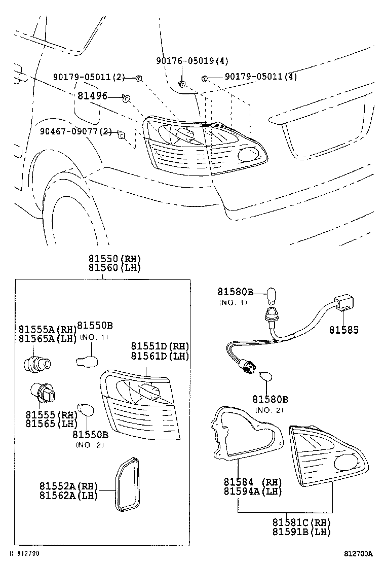 81591-44080 LENS AND BODY, REAR LAMP, LH product image