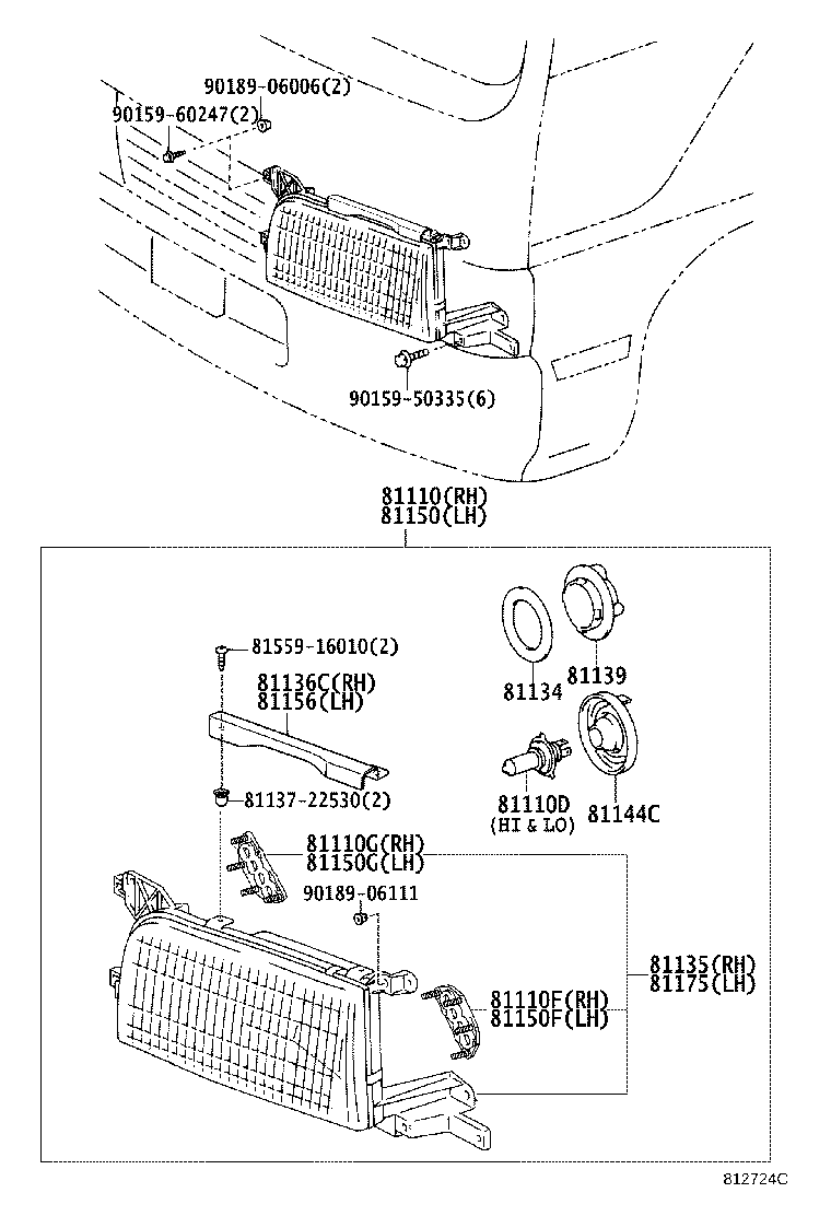 81130-36170 UNIT ASSY, HEADLAMP, RH product image