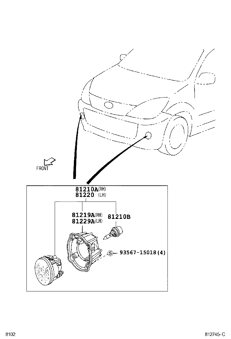 Toyota 81210-BZ010 LAMP ASSY, FOG, RH