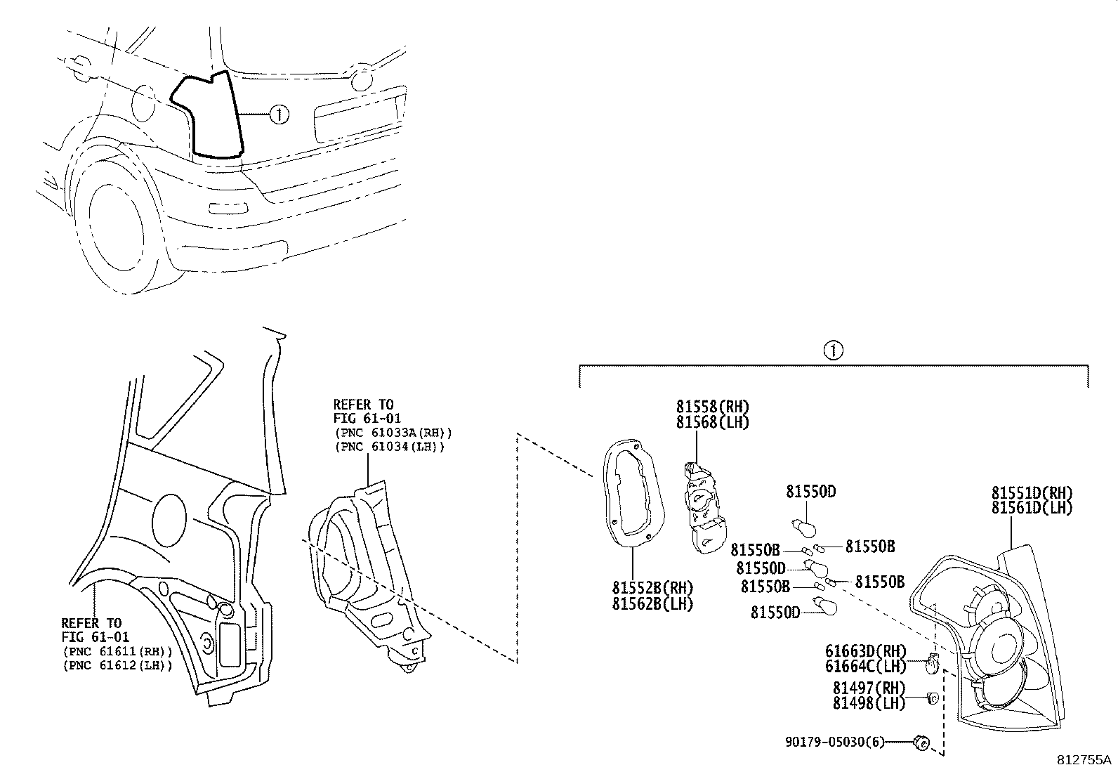 81551-0F080 LENS & BODY, REAR COMBINATION LAMP, RH product image