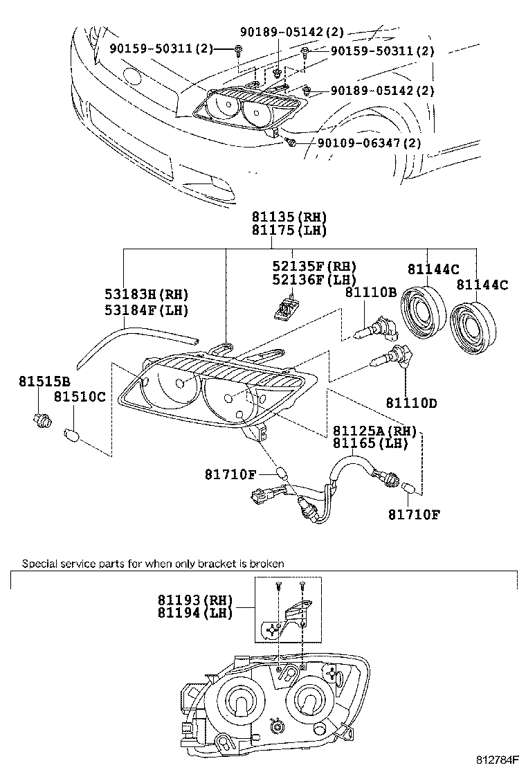 Toyota 81130-21130 UNIT ASSY, HEADLAMP, RH