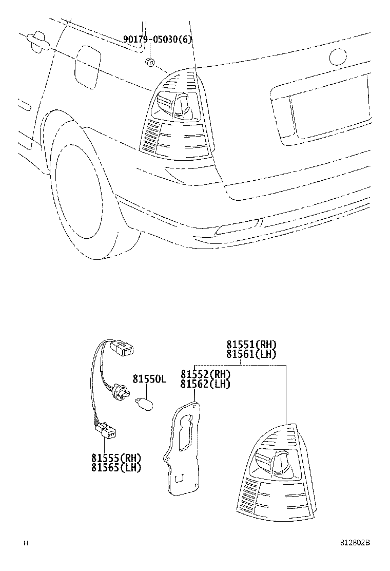 81555-13591 SOCKET & WIRE SUB-ASSY, REAR COMBINATION LAMP, RH product image