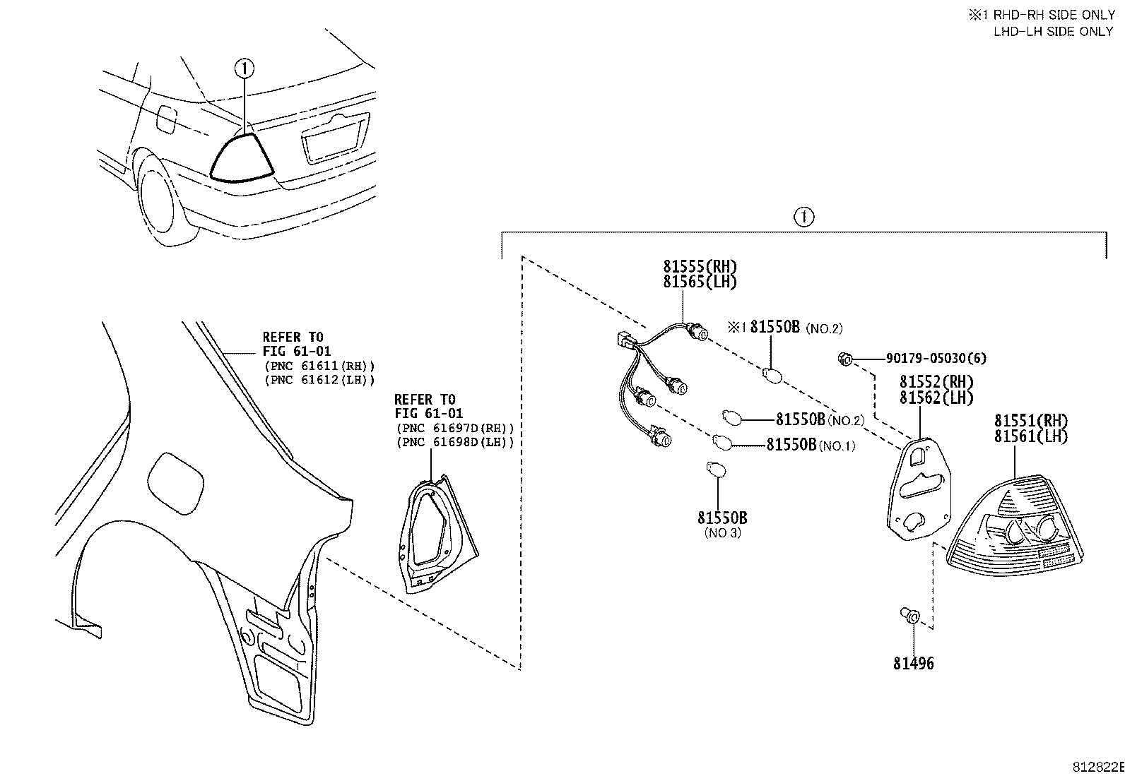 90075-60043 SOCKET & WIRE SUB-ASSY, REAR COMBINATION LAMP, RH product image