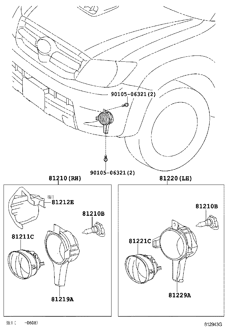 Toyota 81220-0K080 LAMP ASSY, FOG, LH