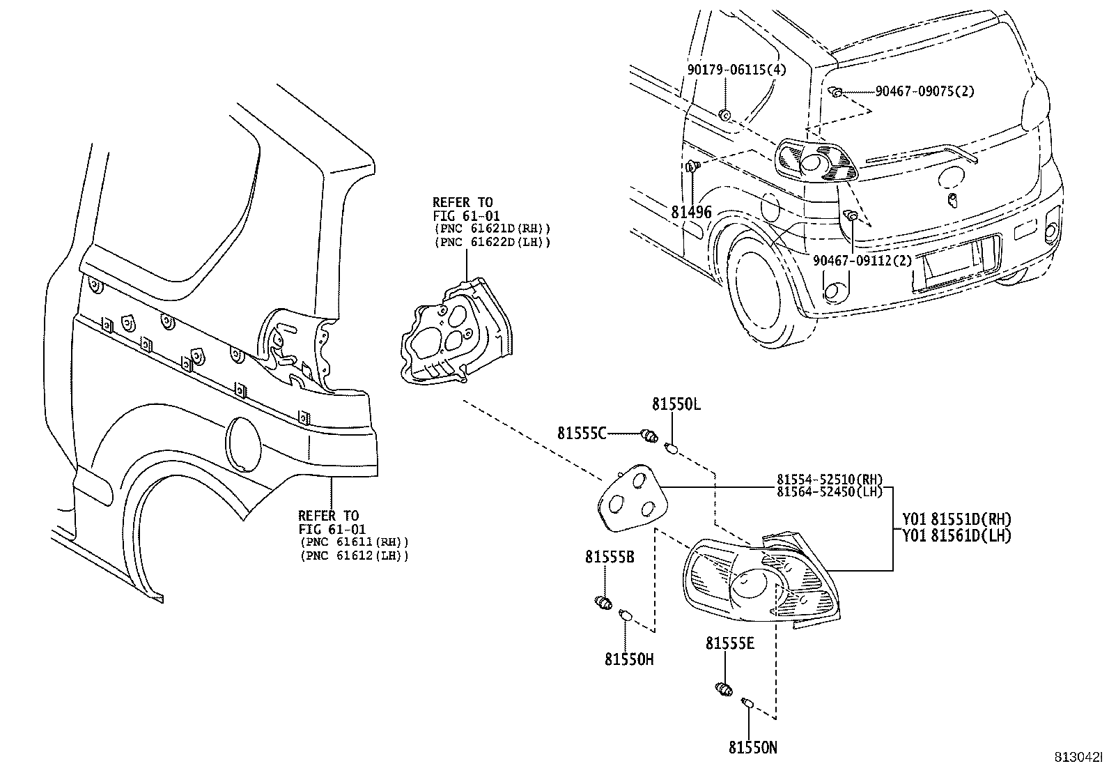 81561-52650 LENS & BODY, REAR COMBINATION LAMP, LH product image