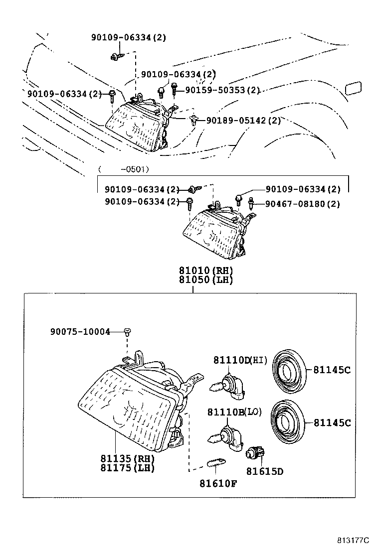 Toyota 81019-60071 UNIT ASSY, HEADLAMP, RH
