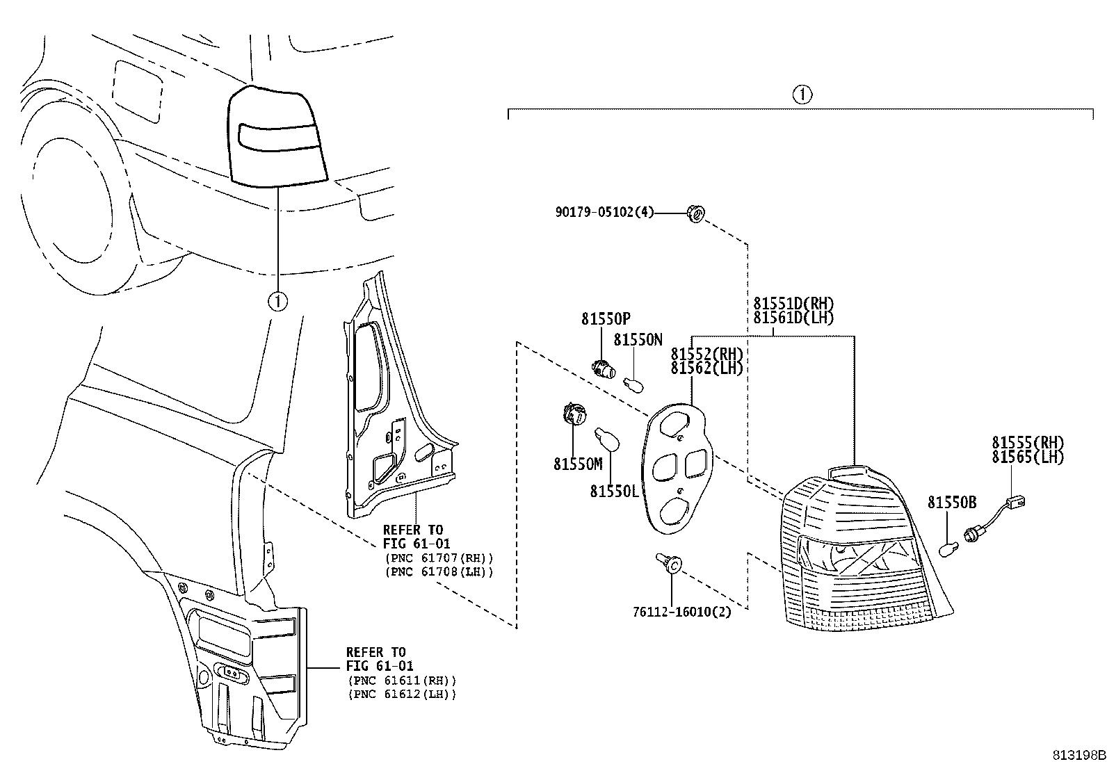 Toyota 81551-48130 LENS & BODY, REAR COMBINATION LAMP, RH
