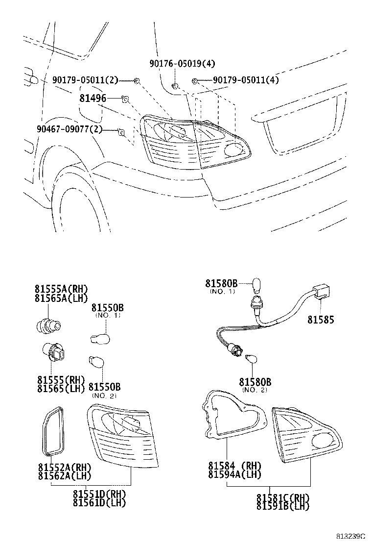 81561-44080 LENS & BODY, REAR COMBINATION LAMP, LH product image