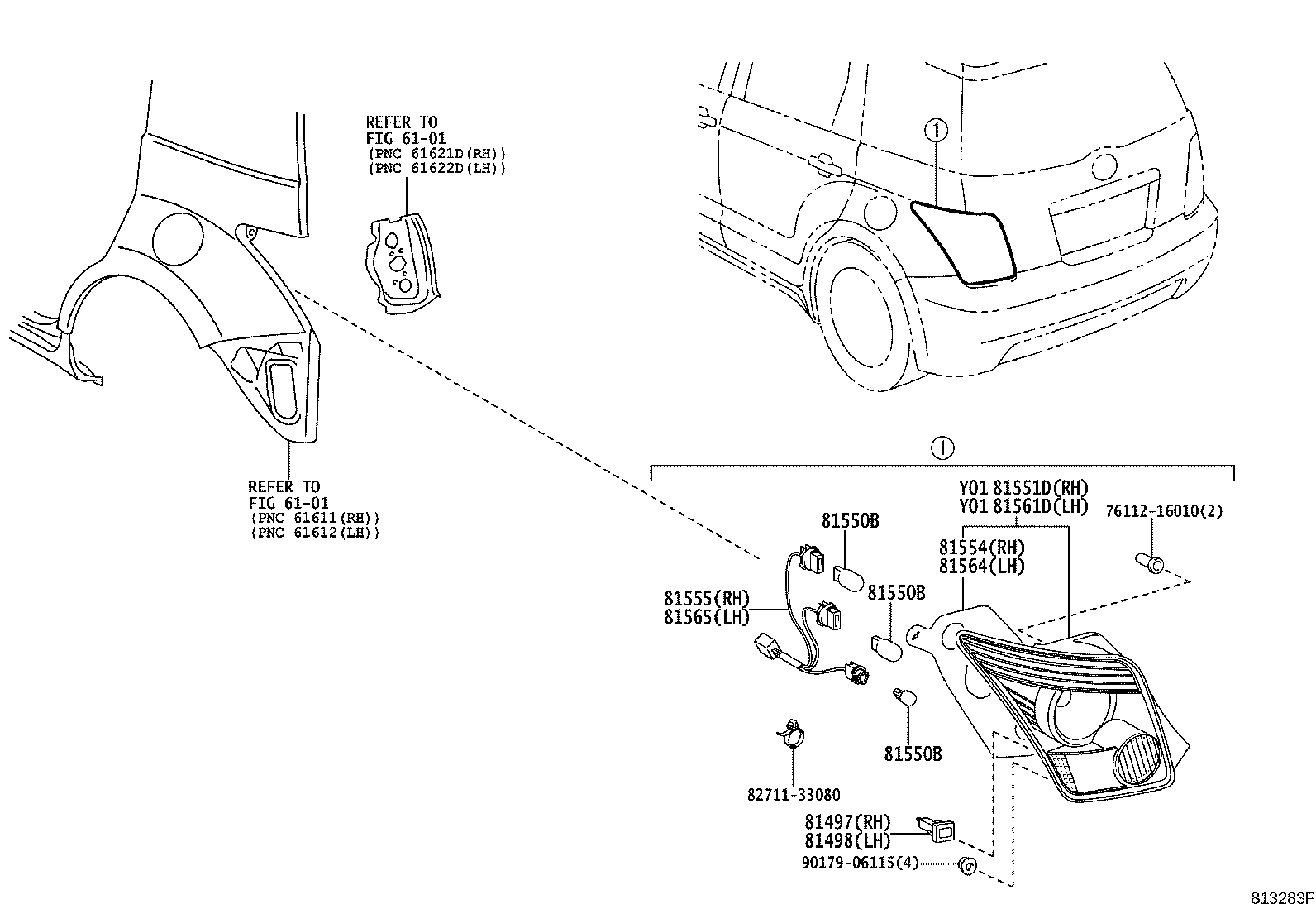 81561-52270 LENS & BODY, REAR COMBINATION LAMP, LH product image