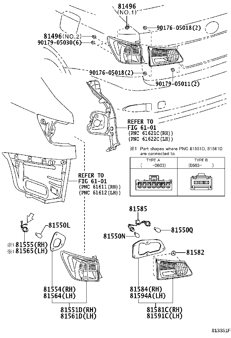 81561-53161 LENS & BODY, REAR COMBINATION LAMP, LH product image