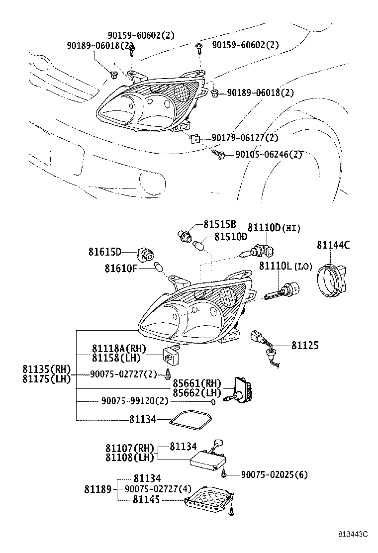 81145-13380 UNIT ASSY, HEADLAMP, RH product image