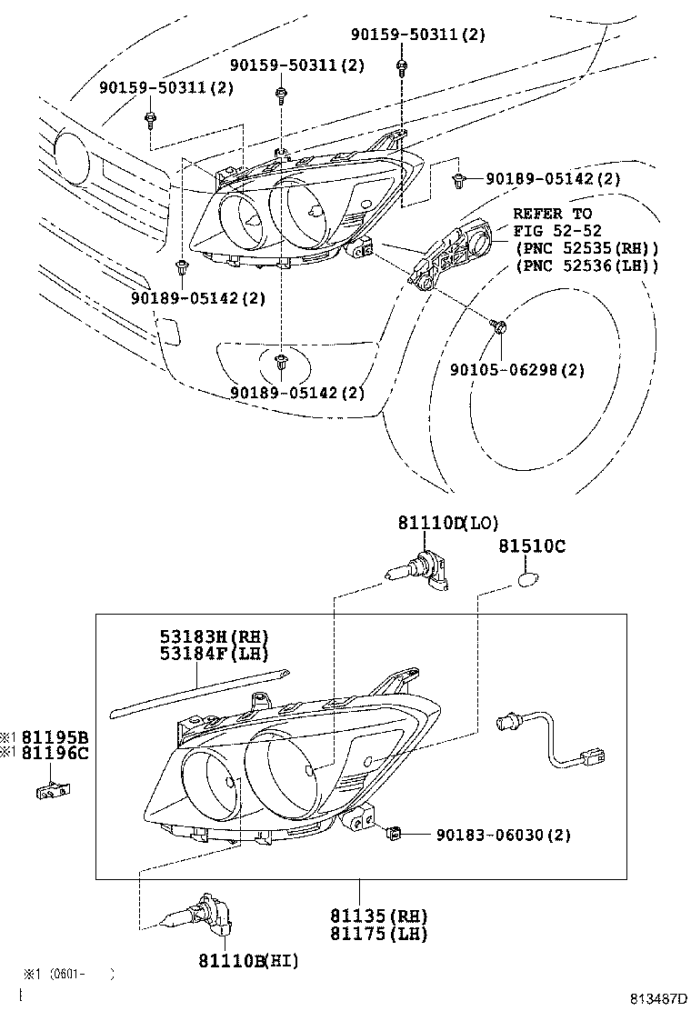 Toyota 81130-42470 UNIT ASSY, HEADLAMP, RH