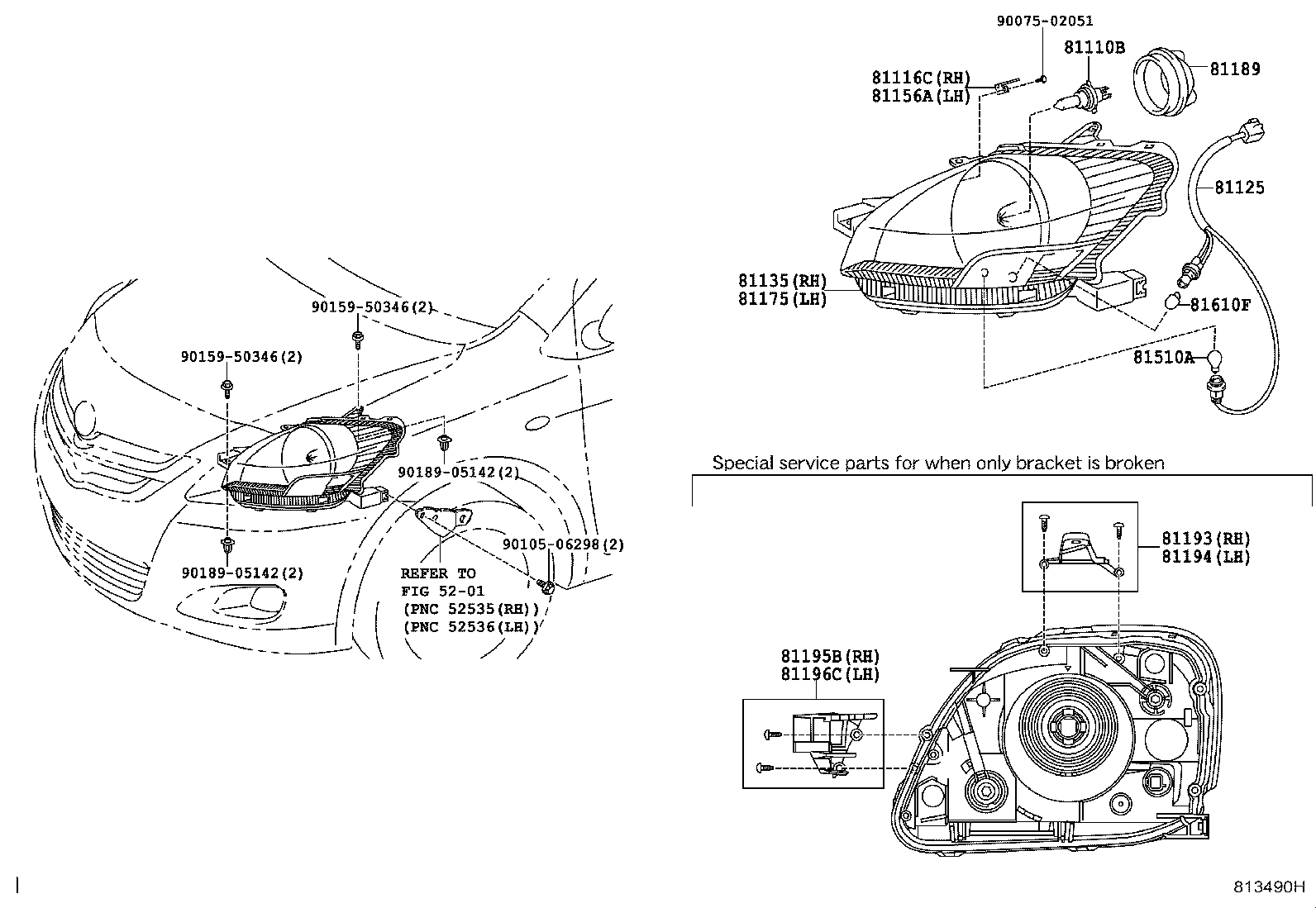 Toyota 81130-52750 UNIT ASSY, HEADLAMP, RH
