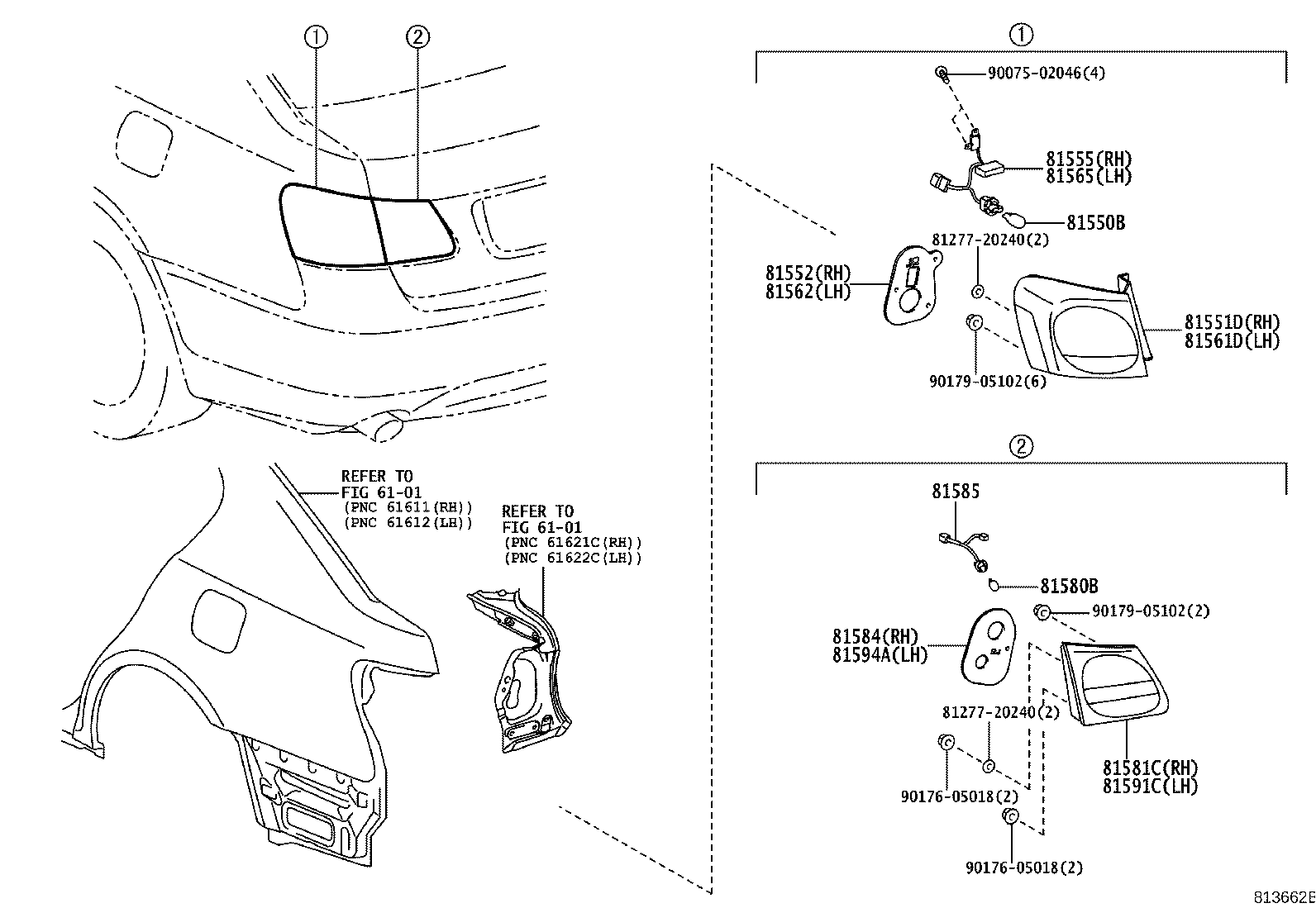 Toyota 81551-30A70 LENS & BODY, REAR COMBINATION LAMP, RH