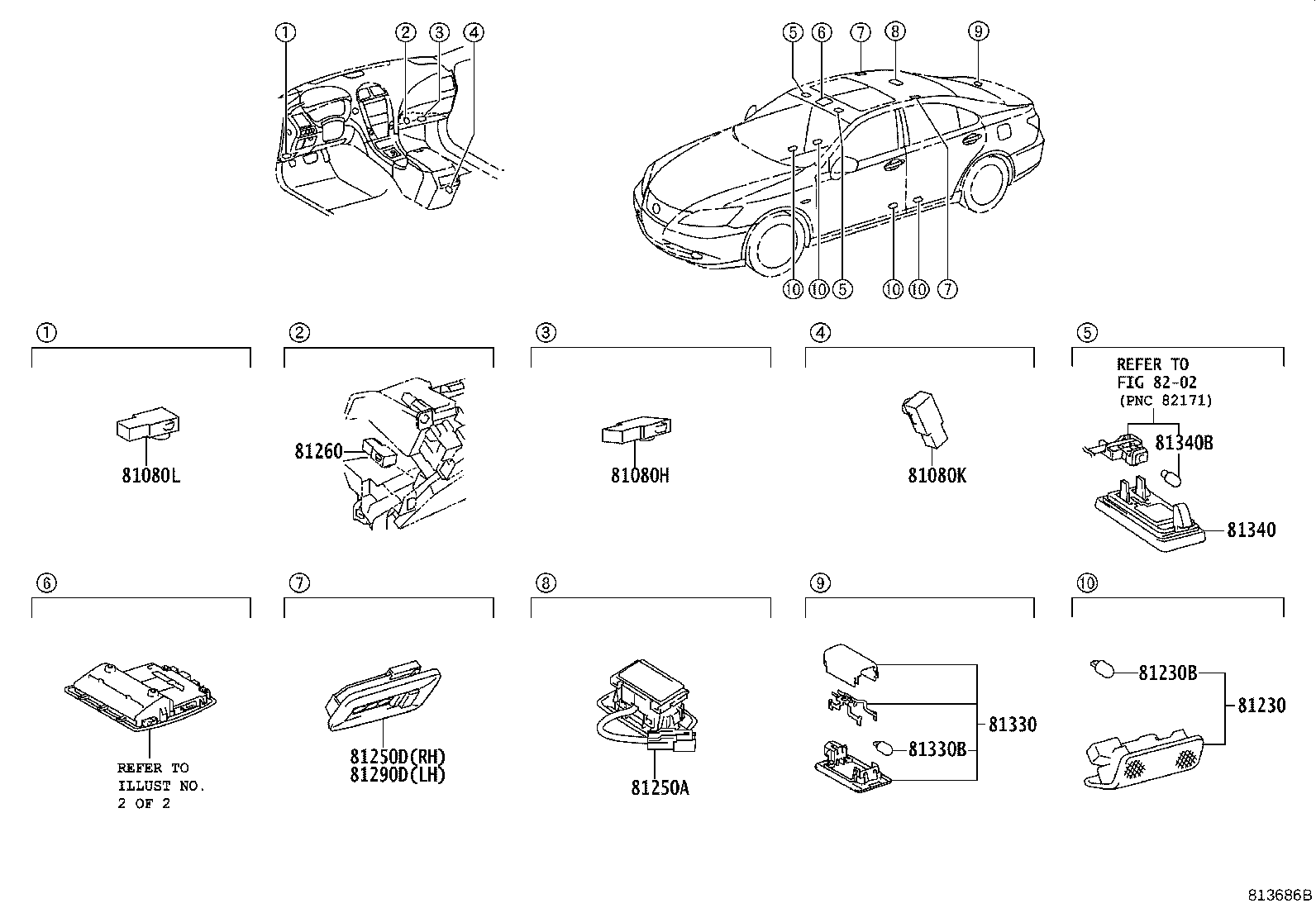 Toyota 81080-33030-B0 LAMP ASSY, INTERIOR ILLUMINATION, NO.1