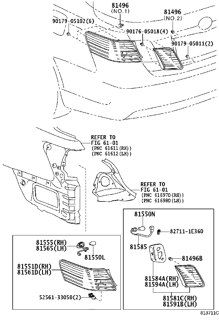 Toyota 81551-33490 LENS & BODY, REAR COMBINATION LAMP, RH
