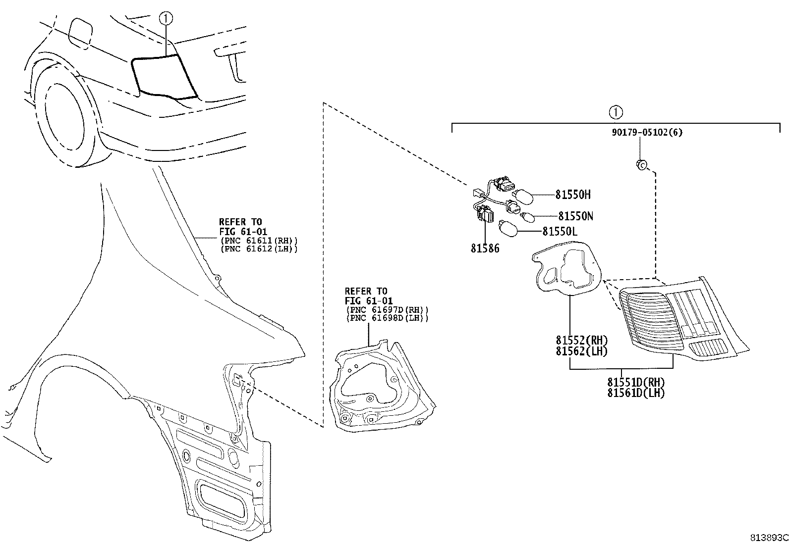81561-12B40 LENS & BODY, REAR COMBINATION LAMP, LH product image
