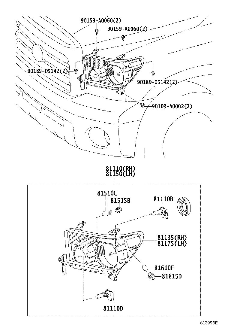 Toyota 81150-0C111 HEADLAMP ASSY, LH
