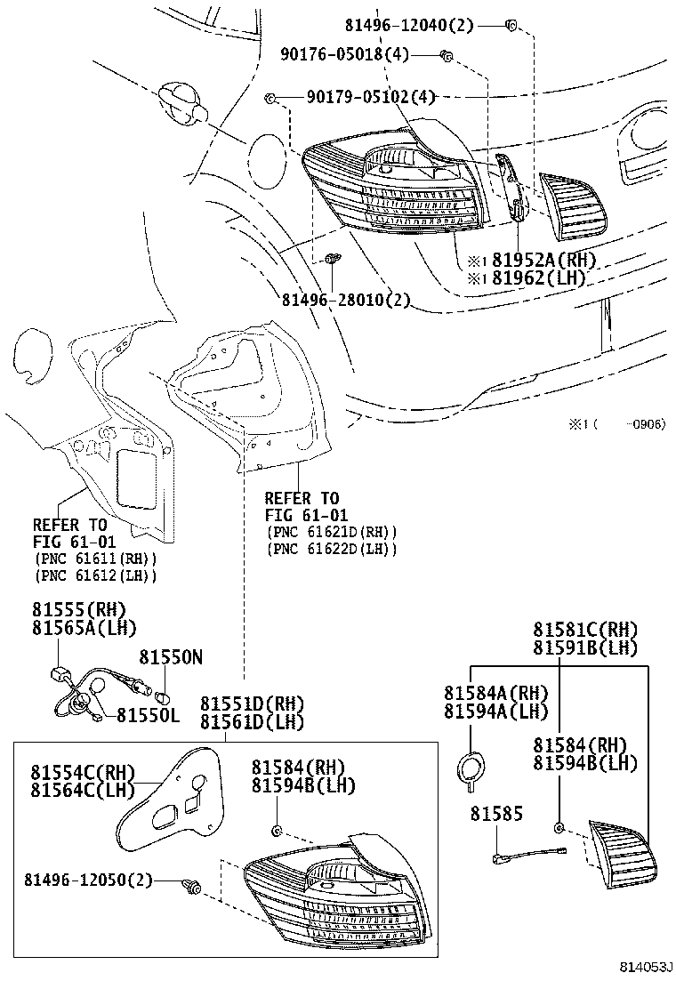 81591-12130 LENS AND BODY, REAR LAMP, LH product image