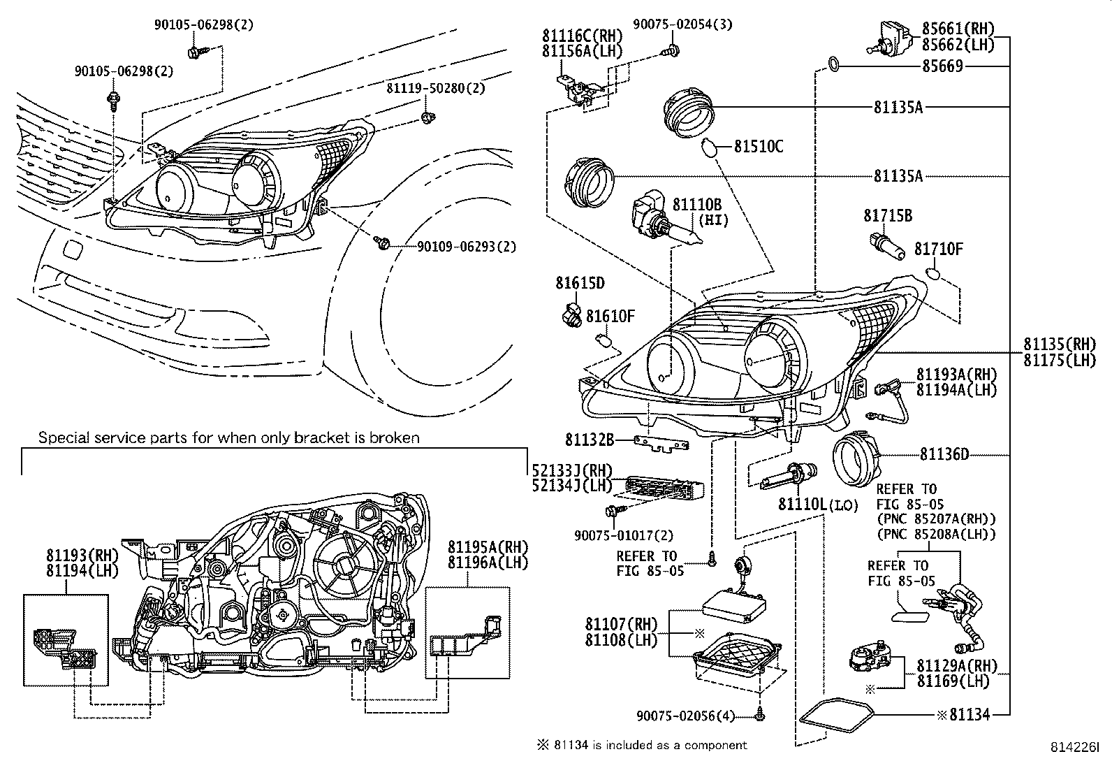 Toyota 81150-50432 HEADLAMP ASSY, LH