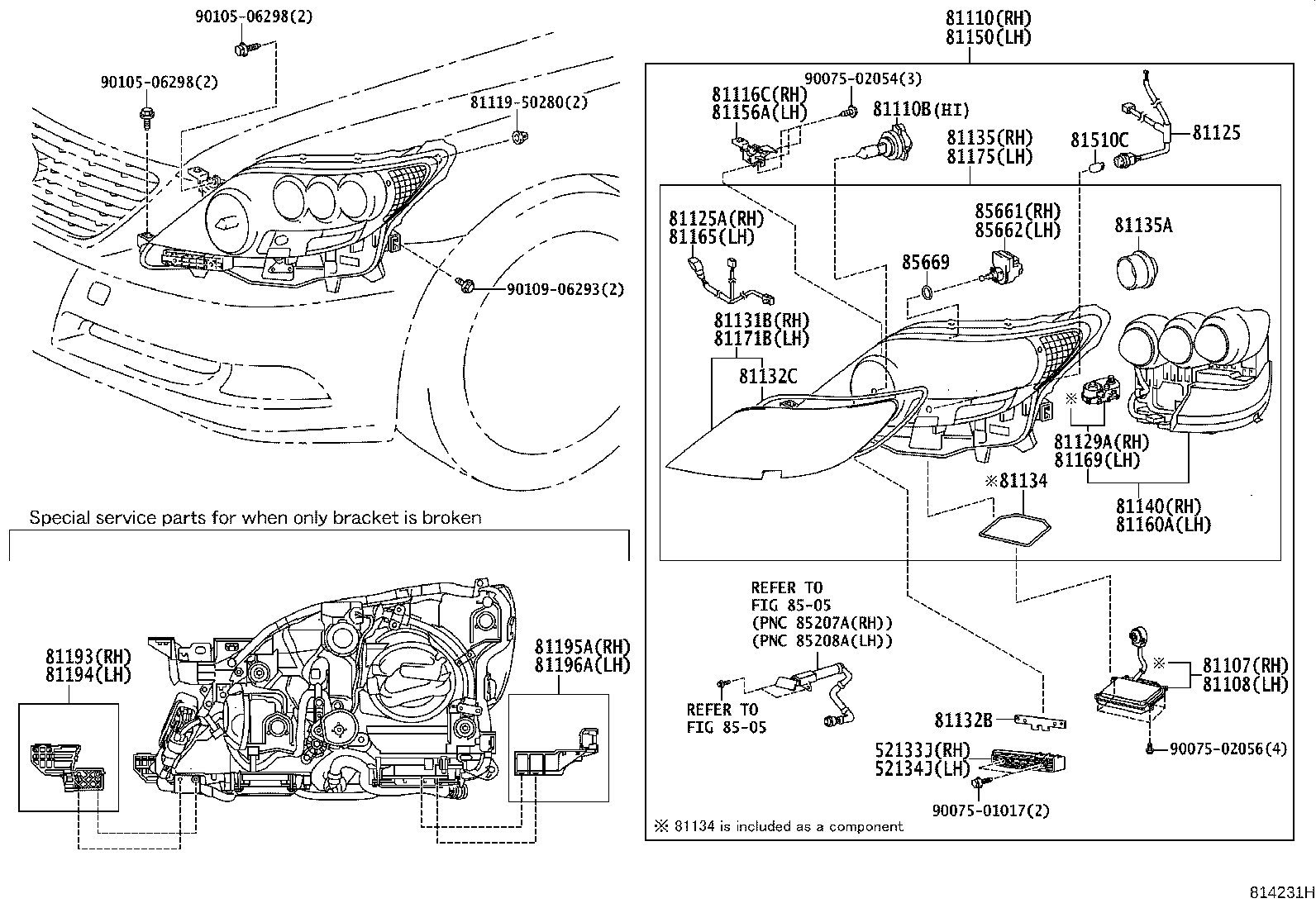 81145-50461 UNIT ASSY, HEADLAMP, RH product image