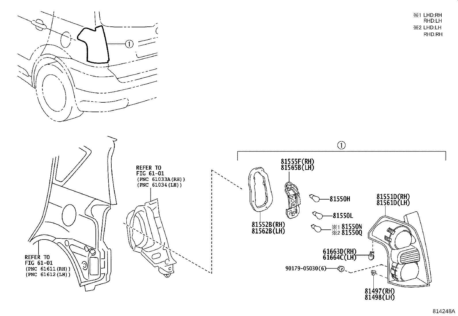 81551-0F080 LENS & BODY, REAR COMBINATION LAMP, RH product image