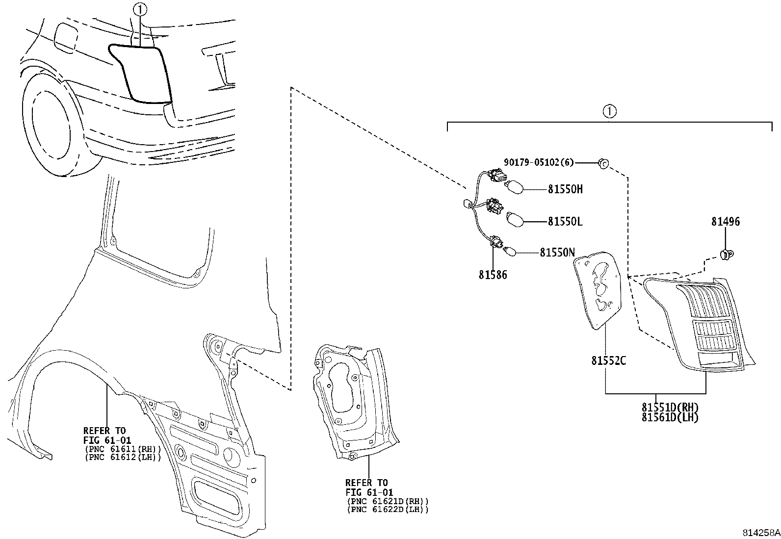 81551-13690 LENS & BODY, REAR COMBINATION LAMP, RH product image