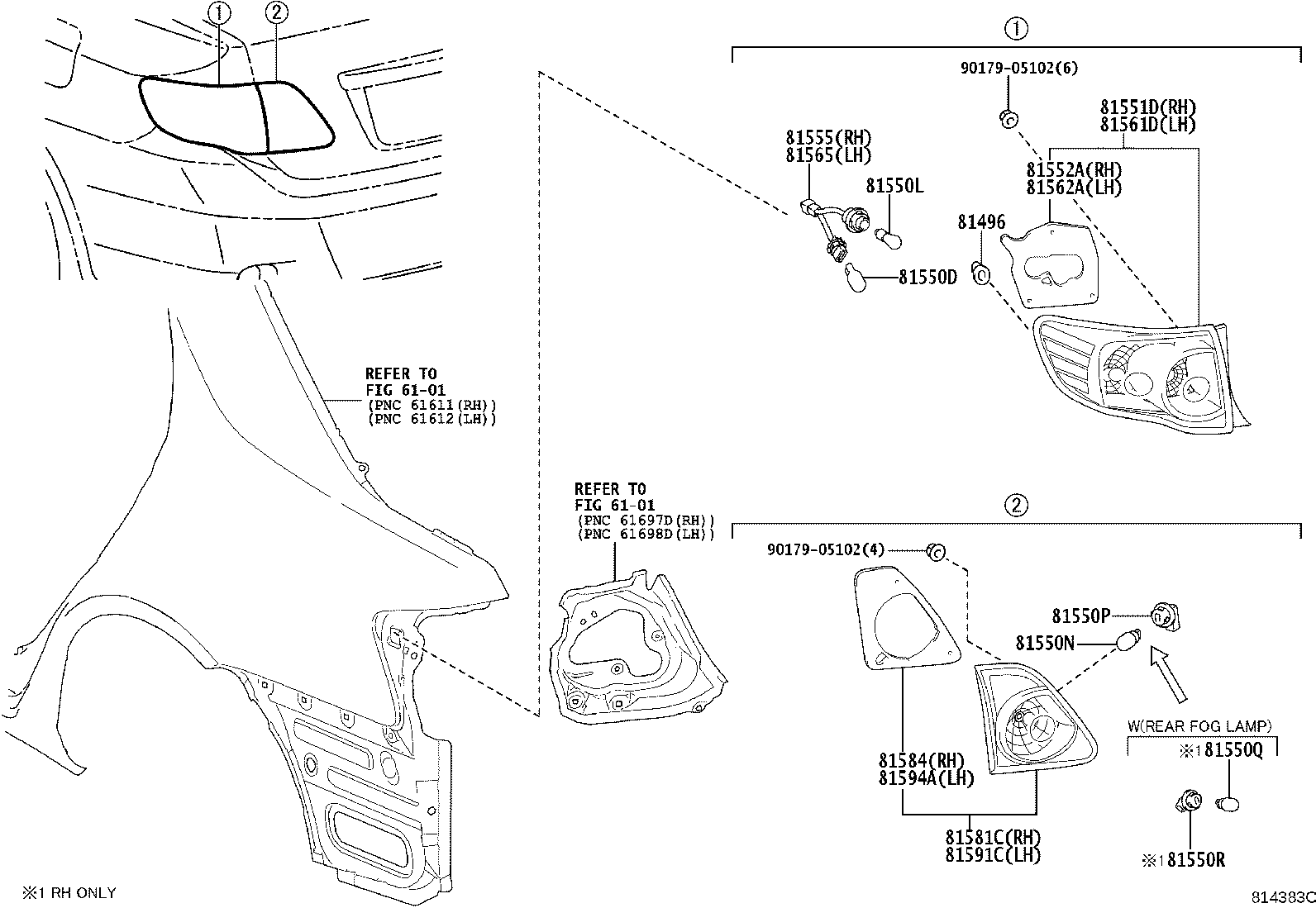81551-13690 LENS & BODY, REAR COMBINATION LAMP, RH product image