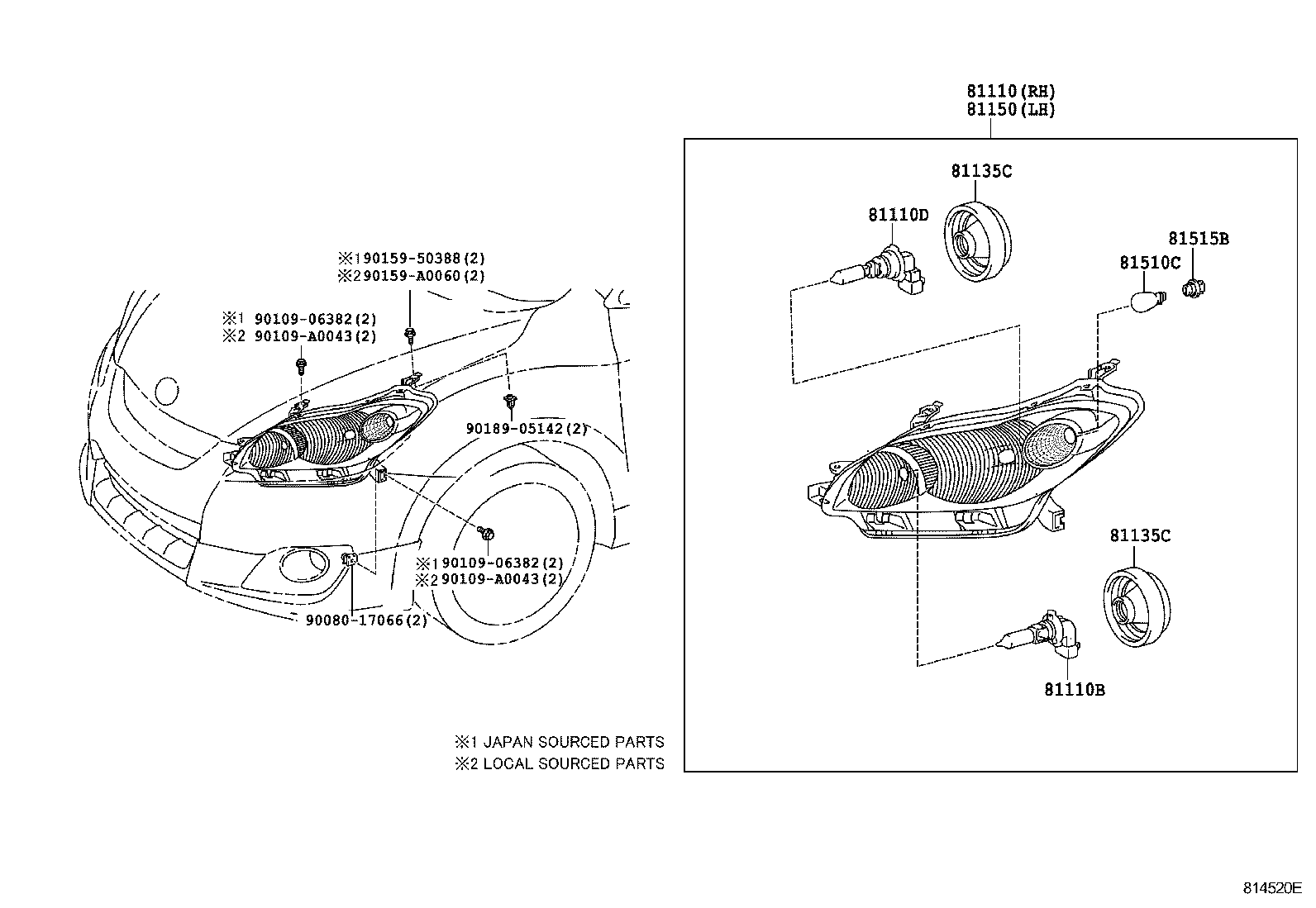 Toyota 90069-81093 SOCKET, FRONT TURN SIGNAL LAMP