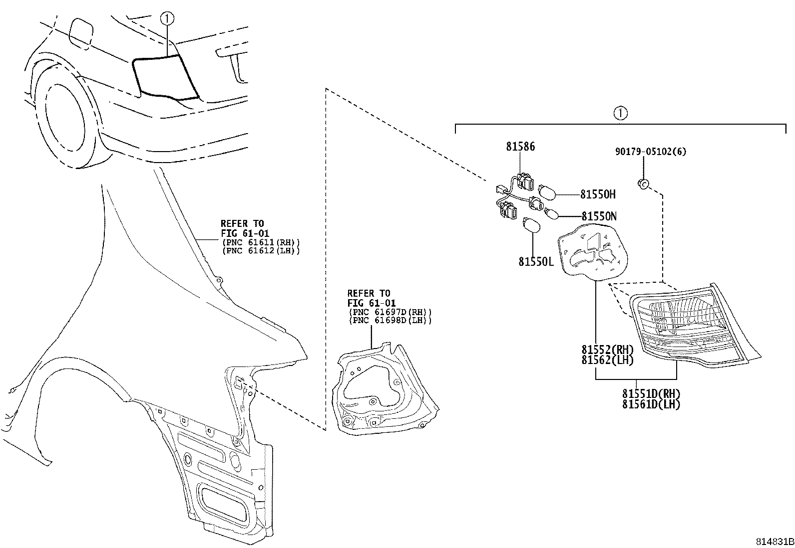 81561-12B40 LENS & BODY, REAR COMBINATION LAMP, LH product image