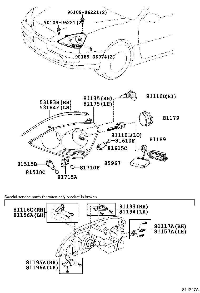 Toyota 81130-50250 UNIT ASSY, HEADLAMP, RH