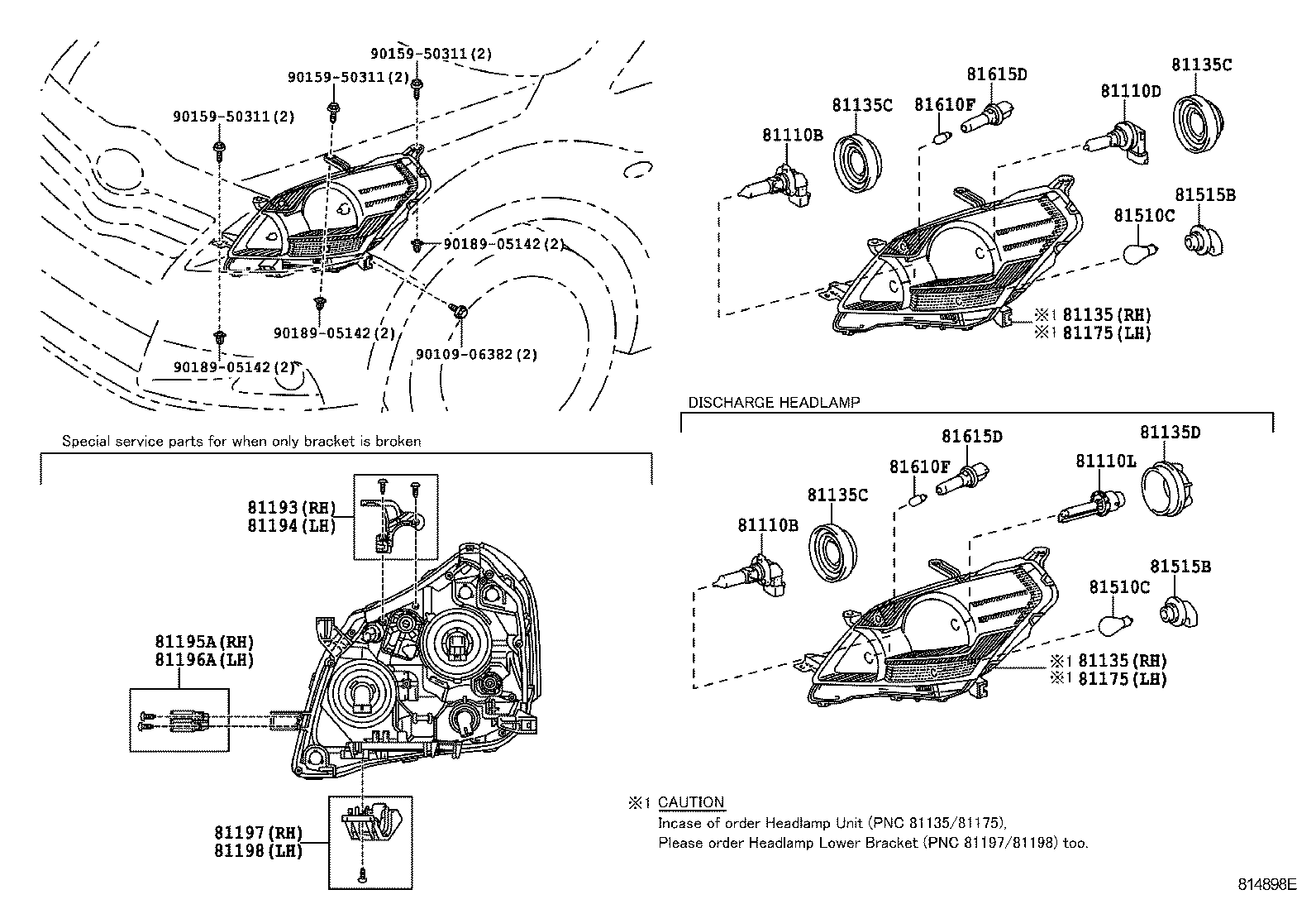 81193-0F030 RETAINER, HEADLAMP PROTECTOR, UPPER RH product image